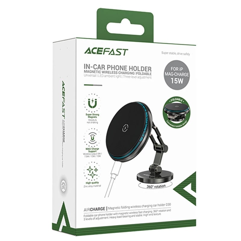 Автотримач з БЗП Acefast D30 Magnetic Wireless Charging (Black) - фото 1 Автотримач з БЗП Acefast D30 Magnetic Wireless Charging (Black) - фото 1