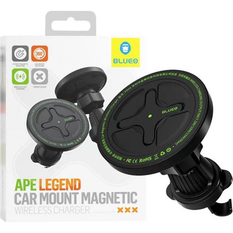 Автомобильный держатель с беспроводной зарядкой Blueo Ape Legend with MagSafe (black) - фото 2 Автомобильный держатель с беспроводной зарядкой Blueo Ape Legend with MagSafe (black) - фото 2