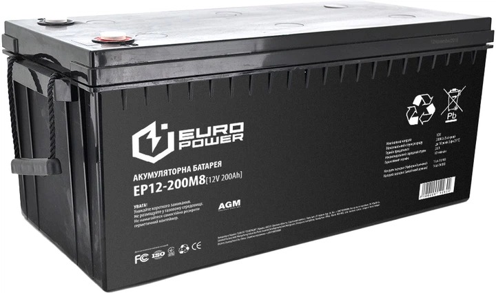 Акумулятор EUROPOWER AGM EP12-200M8 12V 200Ah (522x240x219), 57.5 kg Black Q1/18