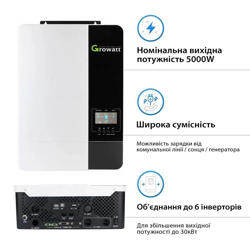 Комплект сохранения энергии автономный инвертор Off-Grid Growatt SPF5000ES + Аккумуляторная батарея V-TAC LiFePO4 51,2V 100Аh (1 шт) - фото 1 Комплект сохранения энергии автономный инвертор Off-Grid Growatt SPF5000ES + Аккумуляторная батарея V-TAC LiFePO4 51,2V 100Аh (1 шт) - фото 1