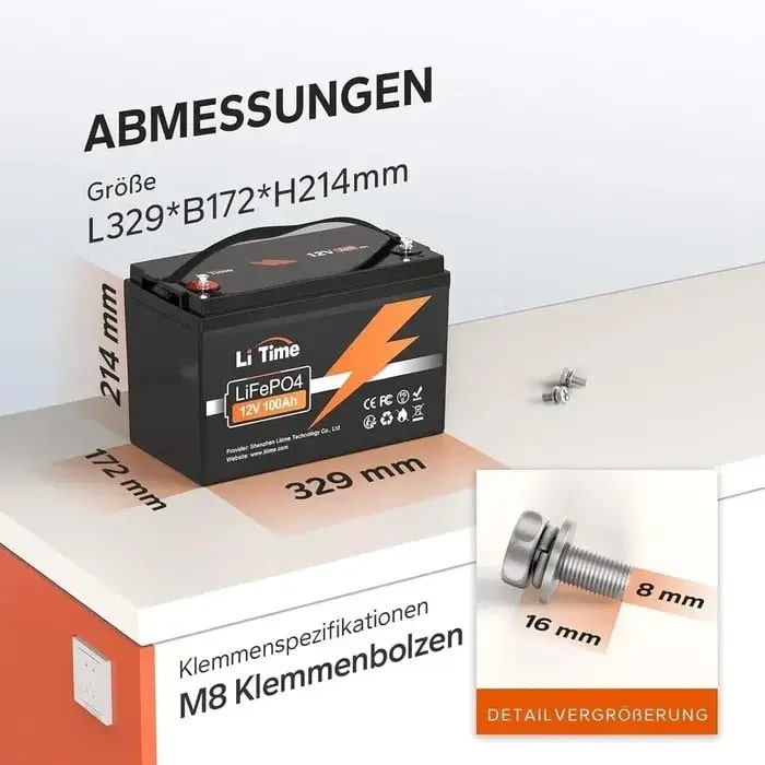 Акумулятор LiTime LiFePO4 12V100Ah TM, BMS 100A - фото 2 Акумулятор LiTime LiFePO4 12V100Ah TM, BMS 100A - фото 2