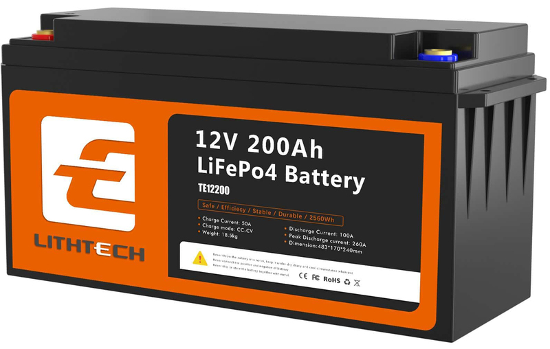 Акумулятор Lithtech TE12200B + Bluetooth LiFePO4 12,8V 200Ah, 2.25kWh, BMS200A@4S, 6000 cycles