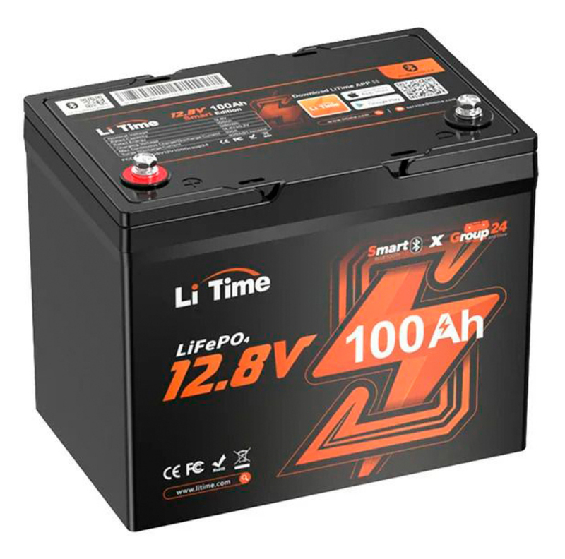 Аккумуляторная батарея с Bluetooth 12.8В 100А*ч LiFePO4 LiTime Group24 L12V100-100-GROUP24-BT-4-A70