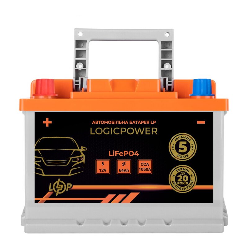 Автомобільний літієвий акумулятор LogicPower LiFePO4 12V - 64 Ah (+ зліва) BMS 1050А (24766)