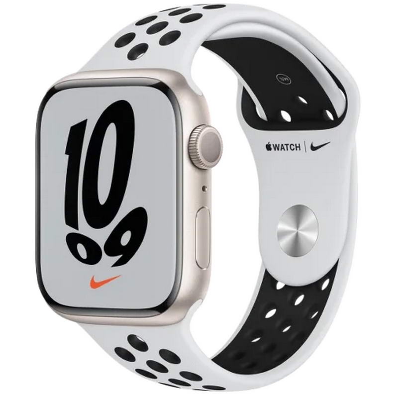 Вживаний Apple Watch Nike Series 7 GPS 45mm Starlight Aluminum Case w. Pure Platinum/Black Nike Sport Band (MKNA3)