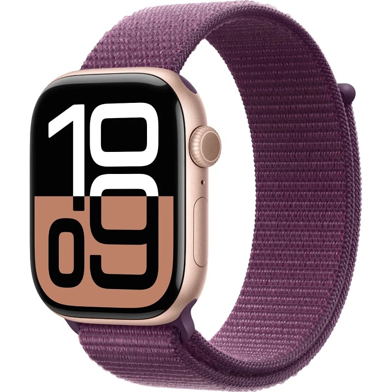 Apple Watch Series 10 GPS 46mm Rose Gold Aluminum Case w. Plum Sport Loop (MWWV3)  Open Box