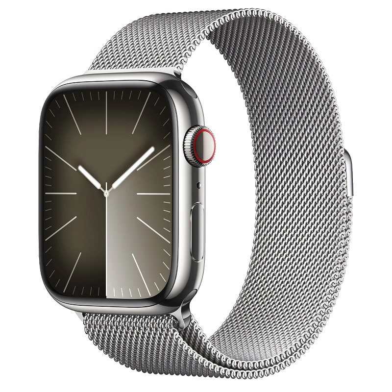 Apple Watch Series 9 GPS + Cellular 45mm Silver S. Steel Case w. Silver Milanese Loop (MRMQ3)