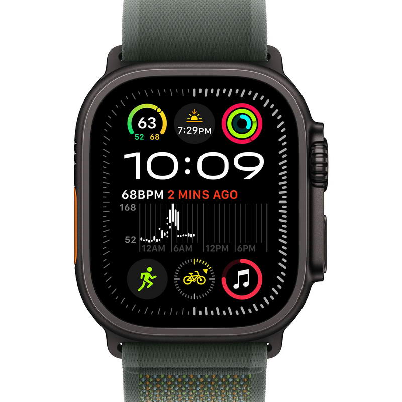 Apple Watch Ultra 2 2024 GPS + Cellular 49mm Black Titanium Case with Green Trail Loop - S/M (MYTJ3+MYQ33) - фото 1
