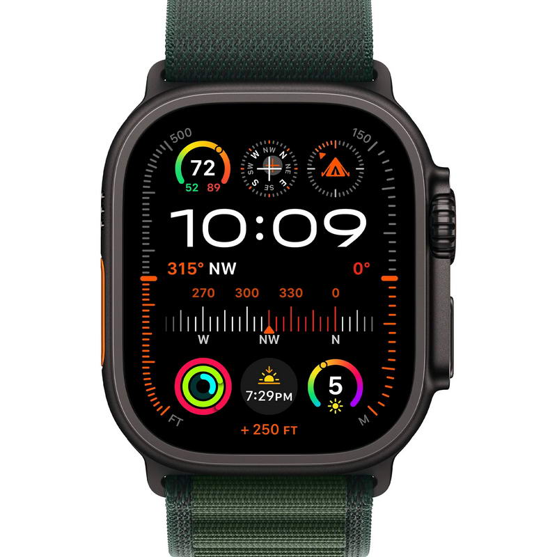 Apple Watch Ultra 2 2024 GPS + Cellular 49mm Black Titanium Case with Dark Green Alpine Loop - Large (MX4T3) - фото 1