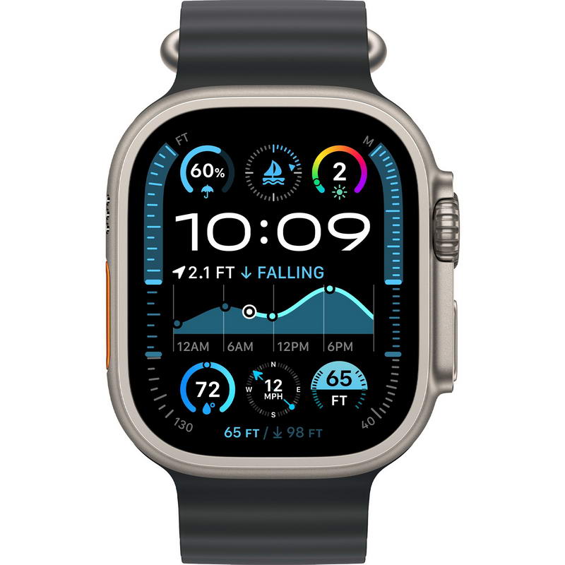Apple Watch Ultra 2 2024 GPS + Cellular 49mm Natural Titanium Case with Black Ocean Band (MXTL3) - фото 1