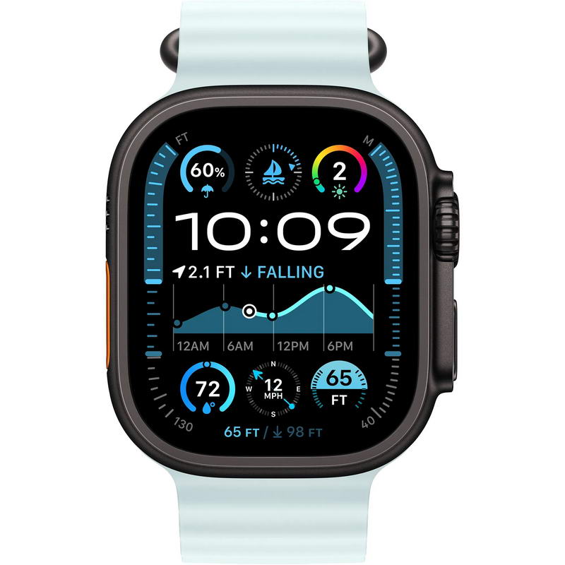 Apple Watch Ultra 2 2024 GPS + Cellular 49mm Black Titanium Case with Ice Blue Ocean Band (MYTC3+MYP83) - фото 1