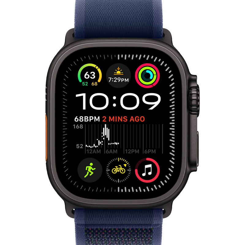 Apple Watch Ultra 2 2024 GPS + Cellular 49mm Black Titanium Case with Blue Trail Loop - M/L (MYTJ3+MYQ83) - фото 1