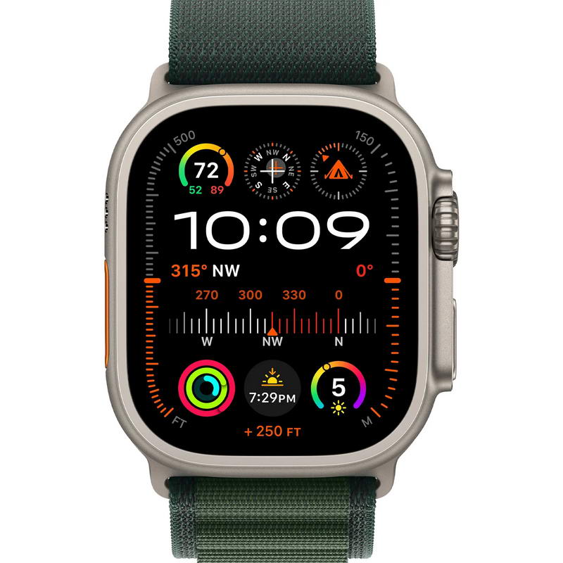 Apple Watch Ultra 2 2024 GPS + Cellular 49mm Natural Titanium Case with Dark Green Alpine Loop - Large (MYT33+MXMW3) - фото 1