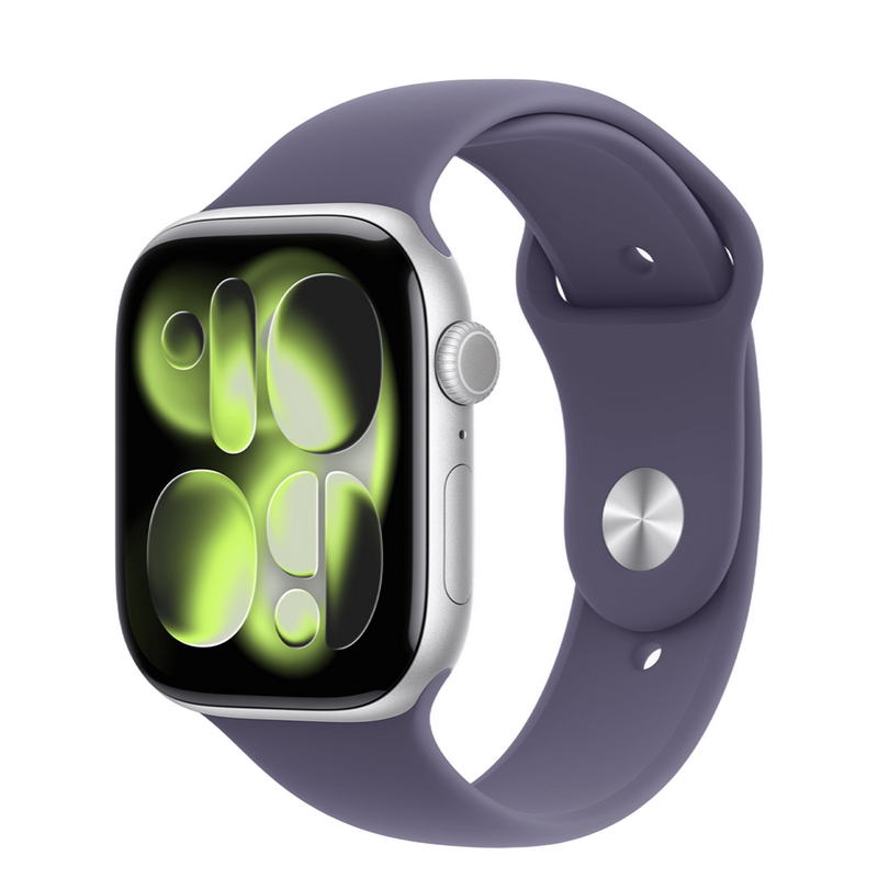Apple Watch Series 11 GPS 46mm Silver Aluminum Case with Purple Fog Sport Band - M/L (MEVA4)