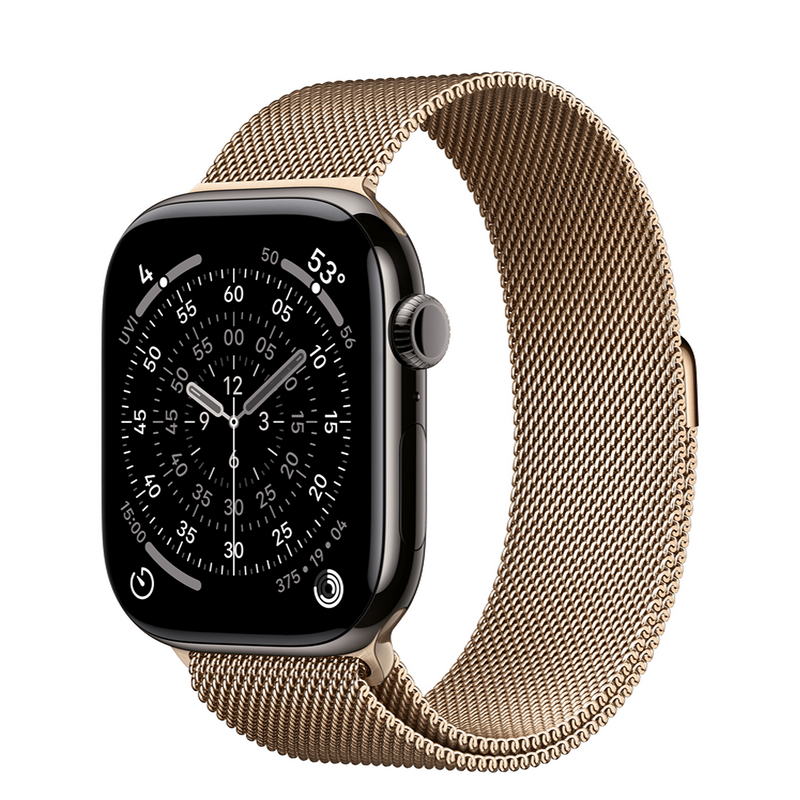Apple Watch Series 11 GPS + Cellular 46mm Slate Titanium Case with Gold Milanese Loop - M/L (MFC14+MGJ54)