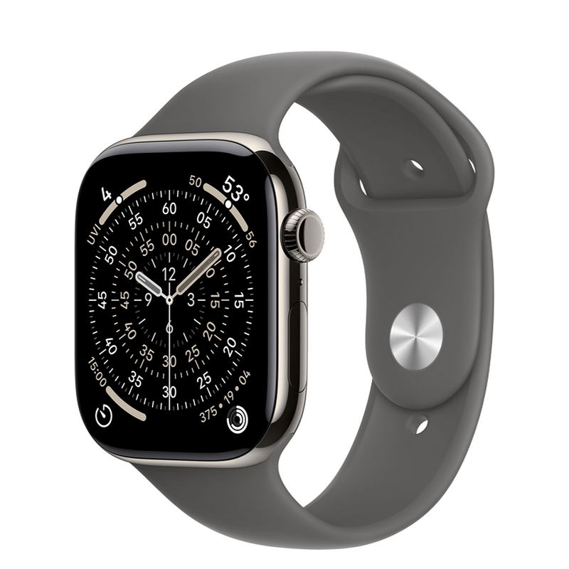 Apple Watch Series 11 GPS + Cellular 46mm Natural Titanium Case with Stone Gray Sport Band - M/L (MFCX4)