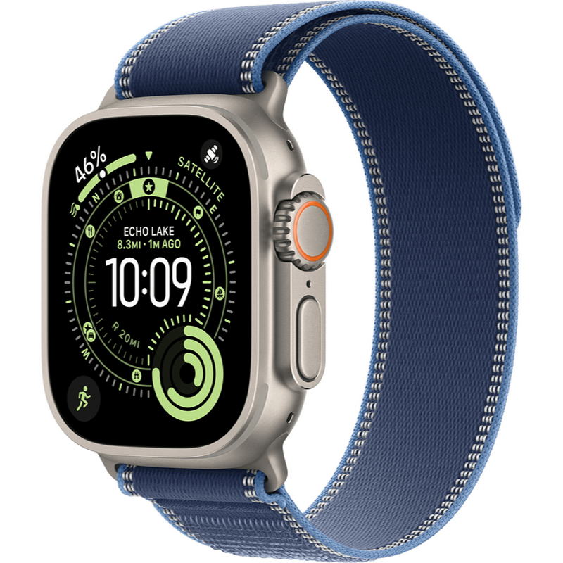 Apple Watch Ultra 3 GPS + Cellular 49mm Natural Titanium Case with Blue/Bright Blue Trail Loop - M/L (MEWU4)