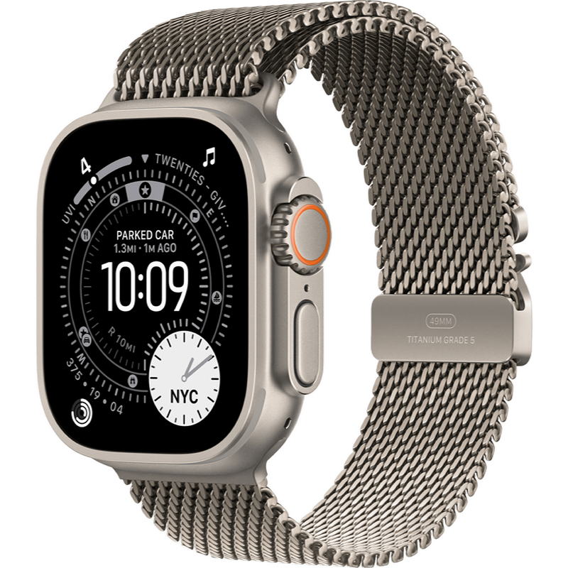 Apple Watch Ultra 3 GPS + Cellular 49mm Natural Titanium Case with Natural Titanium Milanese Loop - Small (MEWW4)