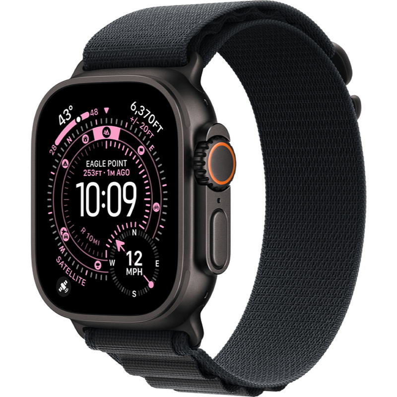Apple Watch Ultra 3 GPS + Cellular 49mm Black Titanium Case with Black Alpine Loop - Medium (MF0V4)