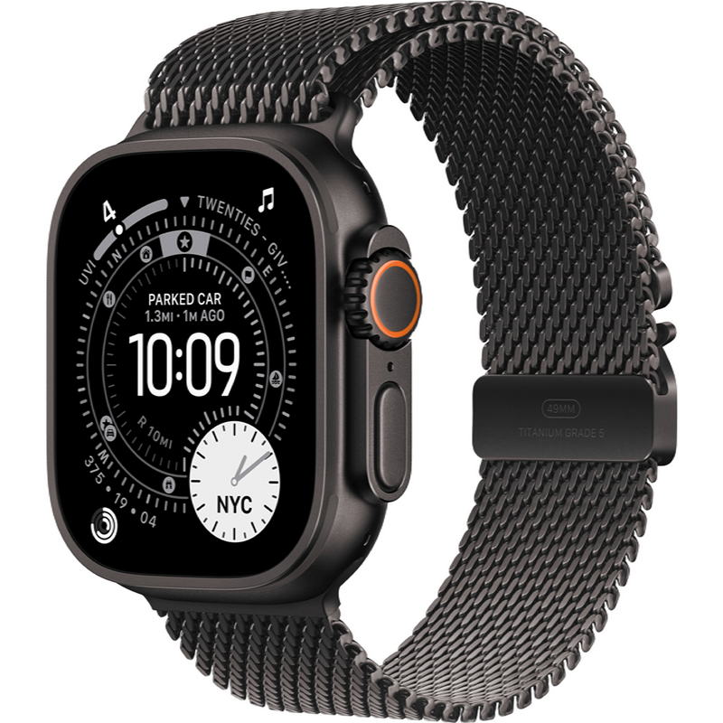 Apple Watch Ultra 3 GPS + Cellular 49mm Black Titanium Case with Black Titanium Milanese Loop - Medium (MF1Q4)