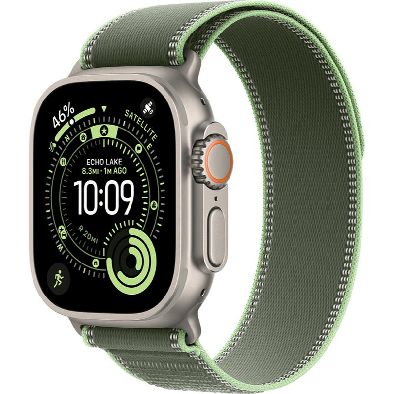 Apple Watch Ultra 3 GPS + Cellular 49mm Natural Titanium Case with Green/Neon Trail Loop - S/M (MF1V4+MFT44)