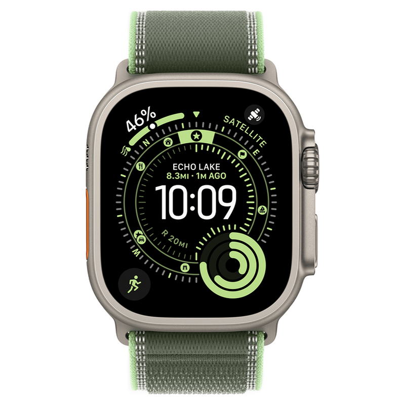 Apple Watch Ultra 3 GPS + Cellular 49mm Natural Titanium Case with Green/Neon Trail Loop - S/M (MF1V4+MFT44) - фото 1