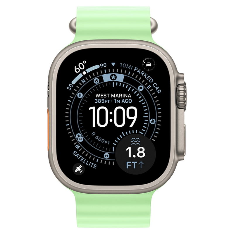 Apple Watch Ultra 3 GPS + Cellular 49mm Natural Titanium Case with Neon Green Ocean Band (MF1V4+MGCF4) - фото 1 Apple Watch Ultra 3 GPS + Cellular 49mm Natural Titanium Case with Neon Green Ocean Band (MF1V4+MGCF4) - фото 1