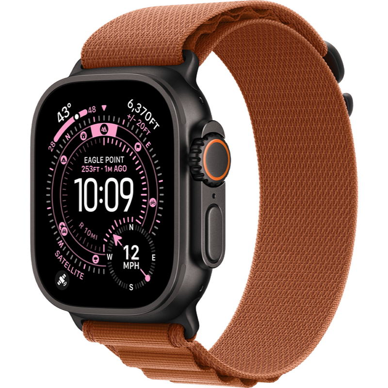 Apple Watch Ultra 3 GPS + Cellular 49mm Black Titanium Case with Terra Cotta Alpine Loop - Large (MF254+MG9F4)