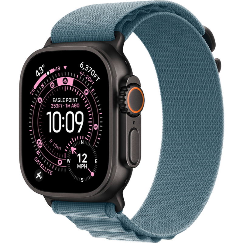 Apple Watch Ultra 3 GPS + Cellular 49mm Black Titanium Case with Light Blue Alpine Loop - Medium (MF254+MG9L4)