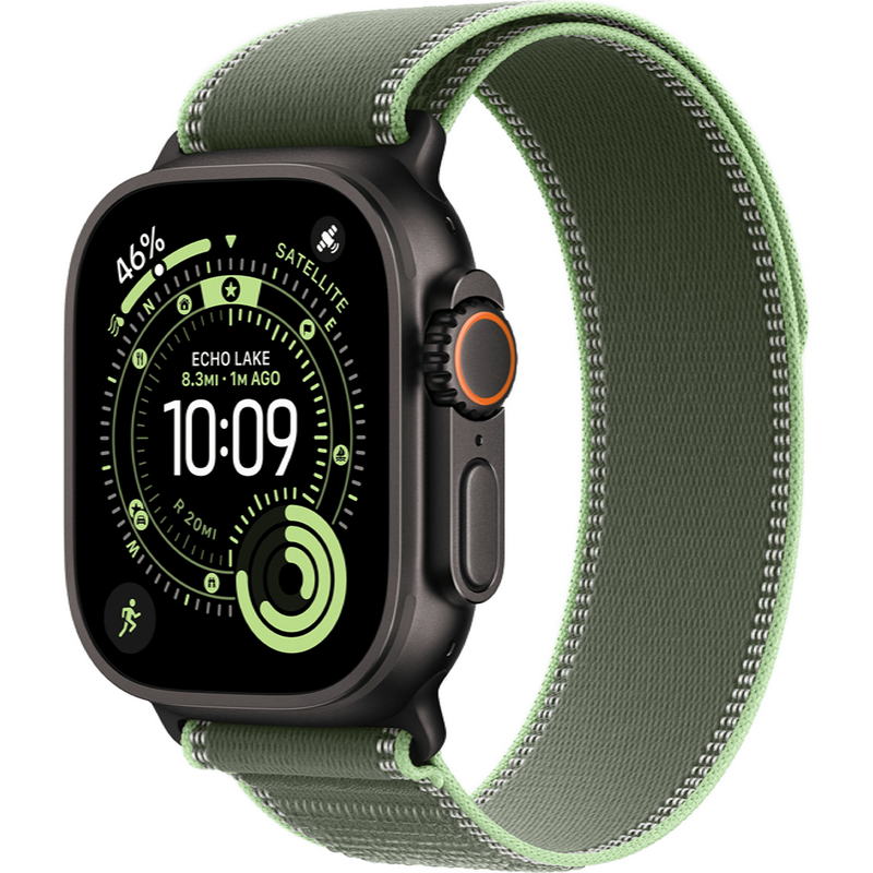 Apple Watch Ultra 3 GPS + Cellular 49mm Black Titanium Case with Green/Neon Trail Loop - M/L (MF254+MG9P4)