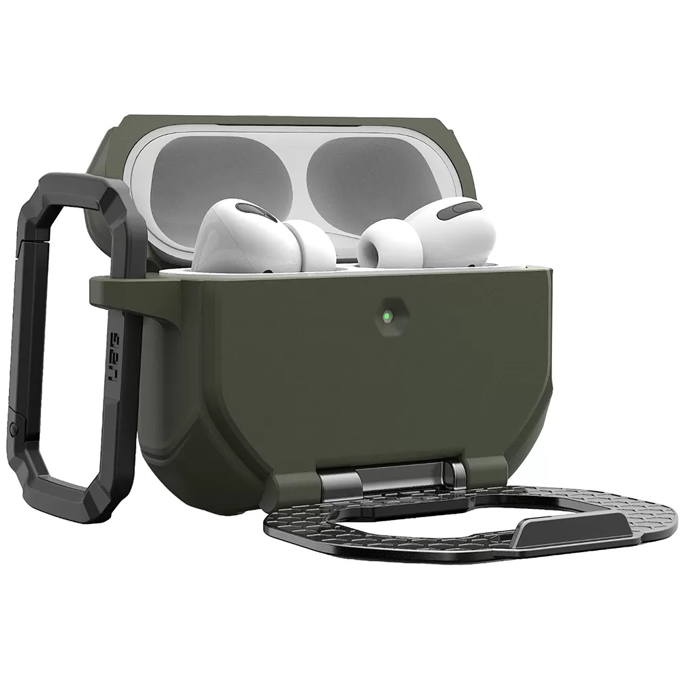 Чехол UAG для AirPods Pro (Gen 3, 2025) with Built-in Phone Stand Monarch Olive Drab/Silver (104131117233) - фото 2 Чехол UAG для AirPods Pro (Gen 3, 2025) with Built-in Phone Stand Monarch Olive Drab/Silver (104131117233) - фото 2