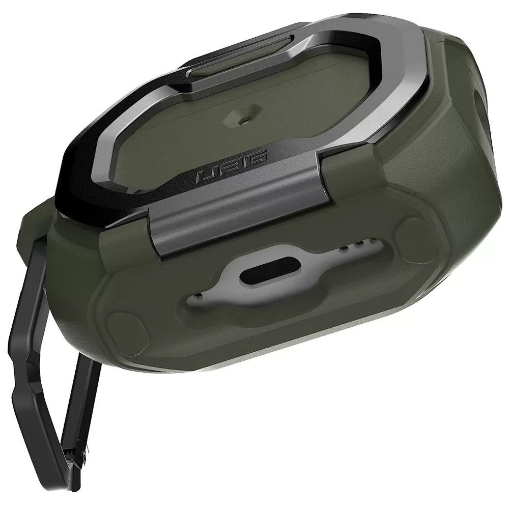 Чехол UAG для AirPods Pro (Gen 3, 2025) with Built-in Phone Stand Monarch Olive Drab/Silver (104131117233) - фото 3 Чехол UAG для AirPods Pro (Gen 3, 2025) with Built-in Phone Stand Monarch Olive Drab/Silver (104131117233) - фото 3