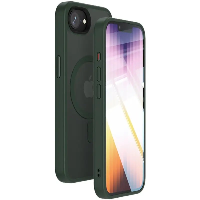 Чохол TPU+PC Metal Buttons with MagSafe Colorful для Apple iPhone 16e (6.1") (Зелений / Dark Green)