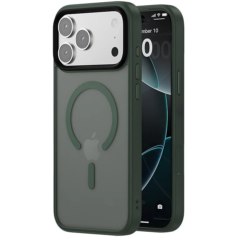 Чохол TPU+PC Metal Buttons with MagSafe iPhone 17 Pro (6.3") (Зелений / Dark Green)
