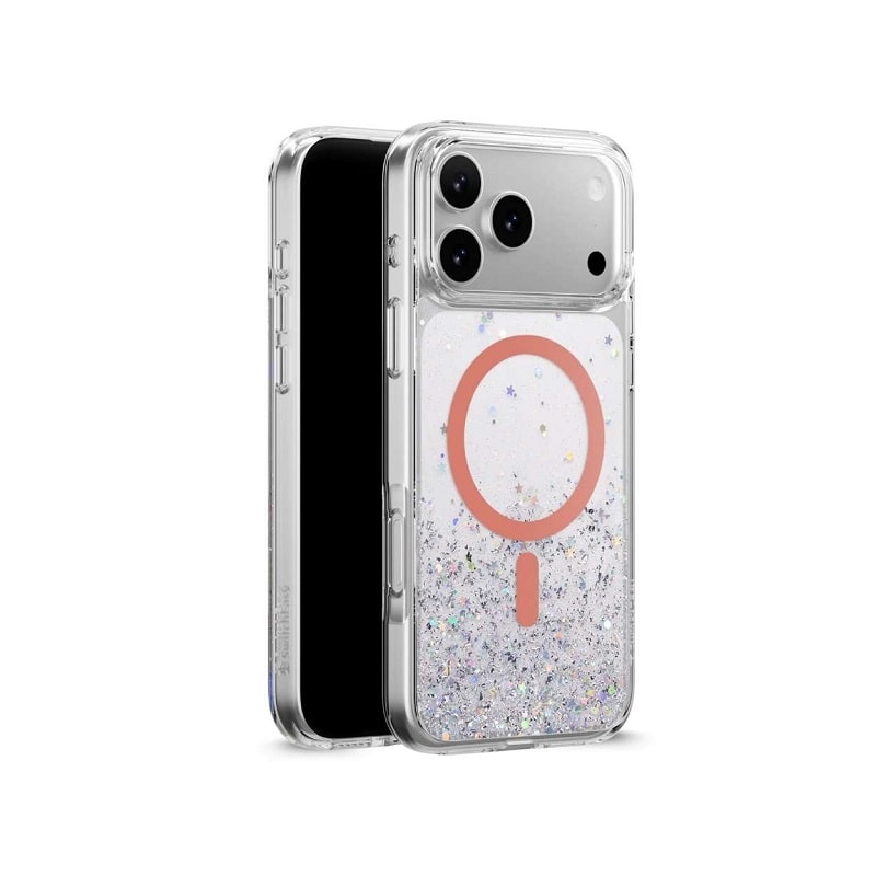 Чохол SwitchEasy Starfield M 3D Glitter Case with MagSafe for iPhone 17 Pro Max, Transparent/Coral Ring