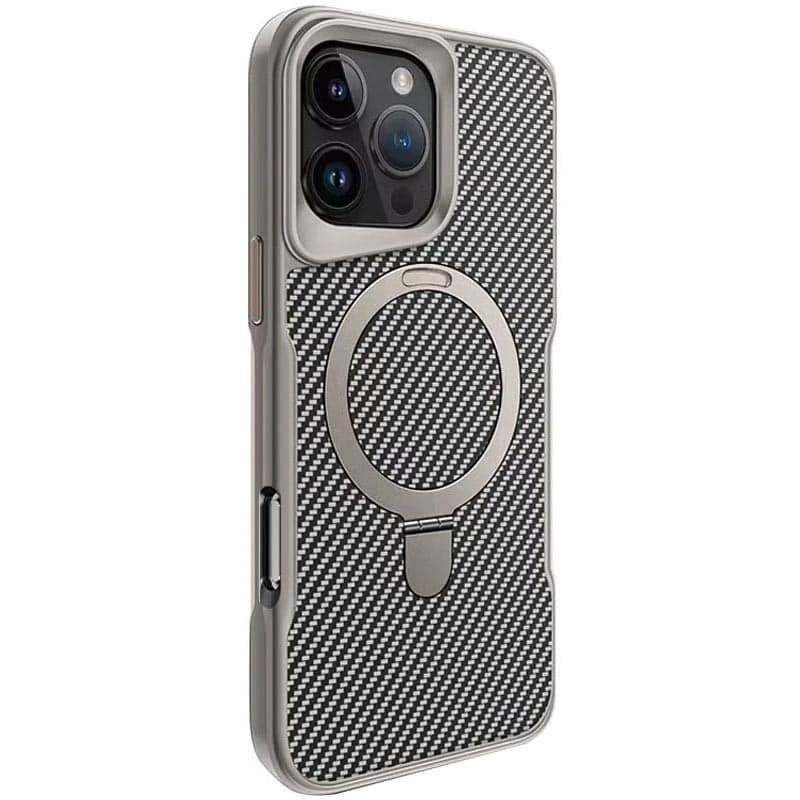 Чехол TPU+PC Metal Buttons with MagSafe iPhone Carbon Ring для Apple iPhone 16 Pro (6.3") (Серый)