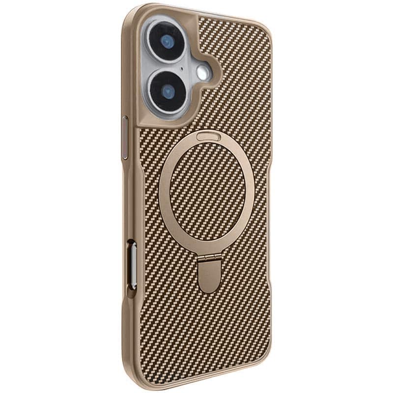 Чехол TPU+PC Metal Buttons with MagSafe iPhone Carbon Ring для Apple iPhone 16 (6.1") (Золотой)