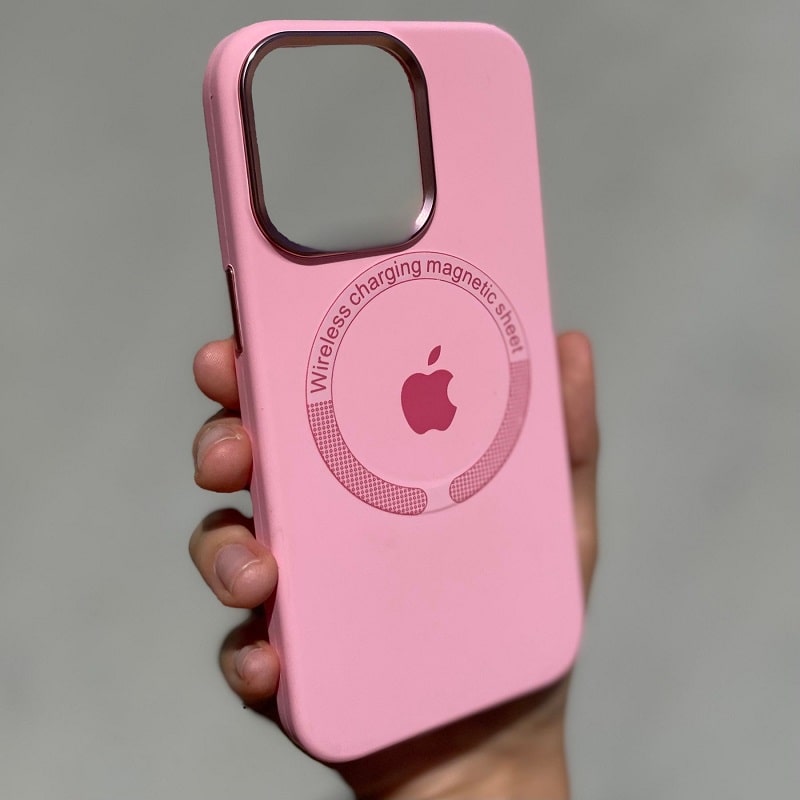 Чохол Silicone case Metal Camera with MagSafe (iPhone 14 Pro, Light Pink)