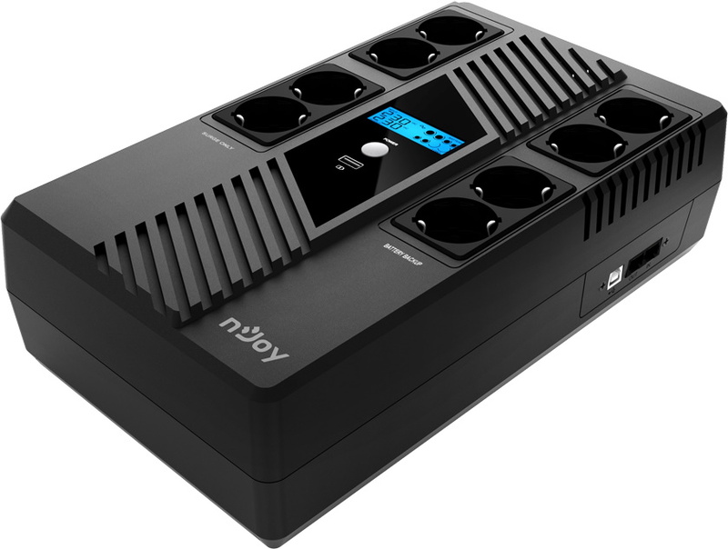 ИБП NJOY Token 800 (UPCSBLS680TTOAZ01B), Lin.int., 8 x Schuko, USB, LCD, пластик