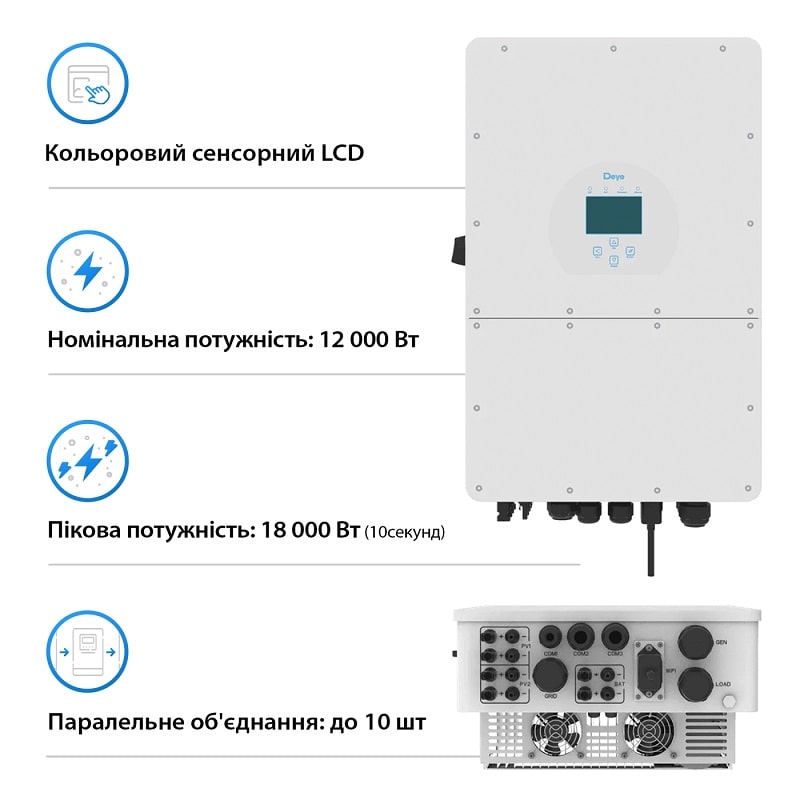 Гибридный инвертор Deye SUN-12K-SG01HP3-EU-AM2 высоковольтный - фото 1