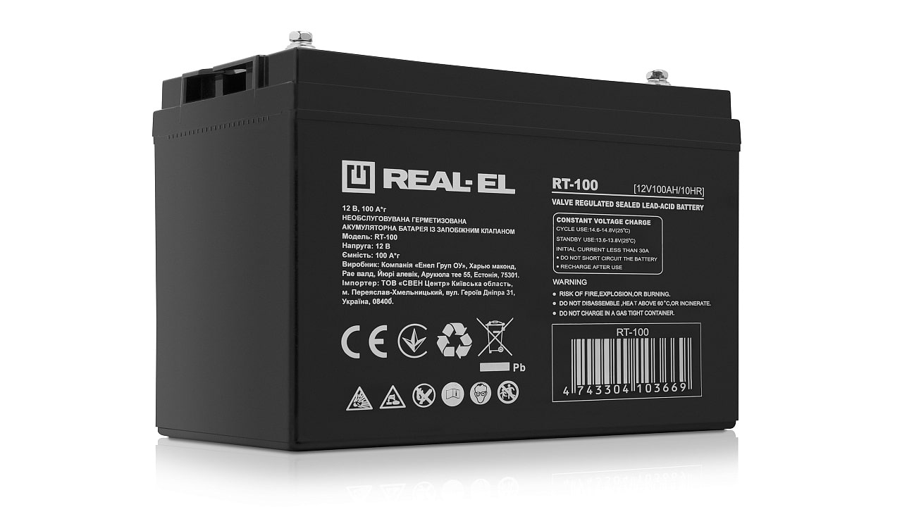 Аккумулятор для ИБП REAL-EL RT-100, 12V-100Ah (RT-100) - фото 1 Аккумулятор для ИБП REAL-EL RT-100, 12V-100Ah (RT-100) - фото 1