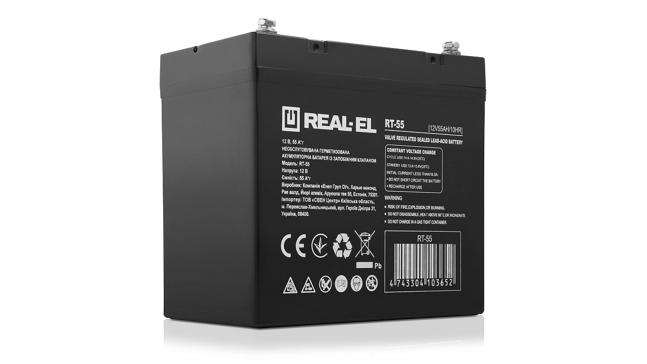 Аккумулятор для ИБП REAL-EL RT-55, 12V-55Ah (RT-55) - фото 1