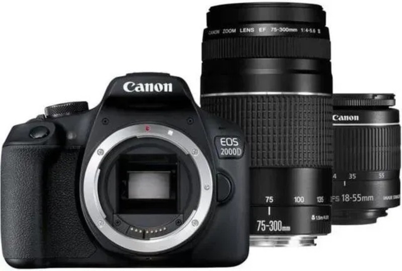 Дзеркальний фотоапарат Canon EOS 2000D Kit (18-55mm DC III + 75-300mm) (2728C021)