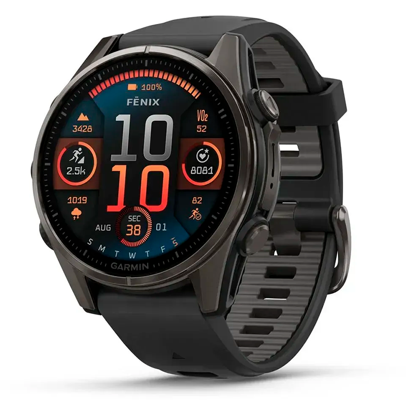 Смарт-годинник Garmin Fenix 8 43mm AMOLED Sapphire Carbon Gray DLC Titanium with Black Silicone (010-02903-28)