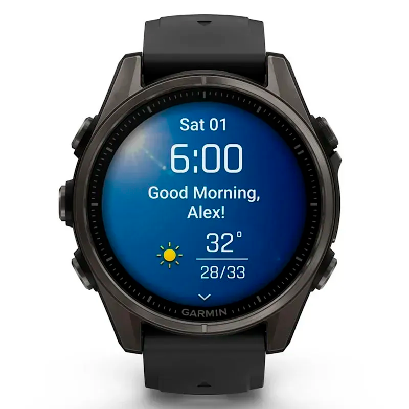 Смарт-годинник Garmin Fenix 8 43mm AMOLED Sapphire Carbon Gray DLC Titanium with Black Silicone (010-02903-28) - фото 1 Смарт-годинник Garmin Fenix 8 43mm AMOLED Sapphire Carbon Gray DLC Titanium with Black Silicone (010-02903-28) - фото 1