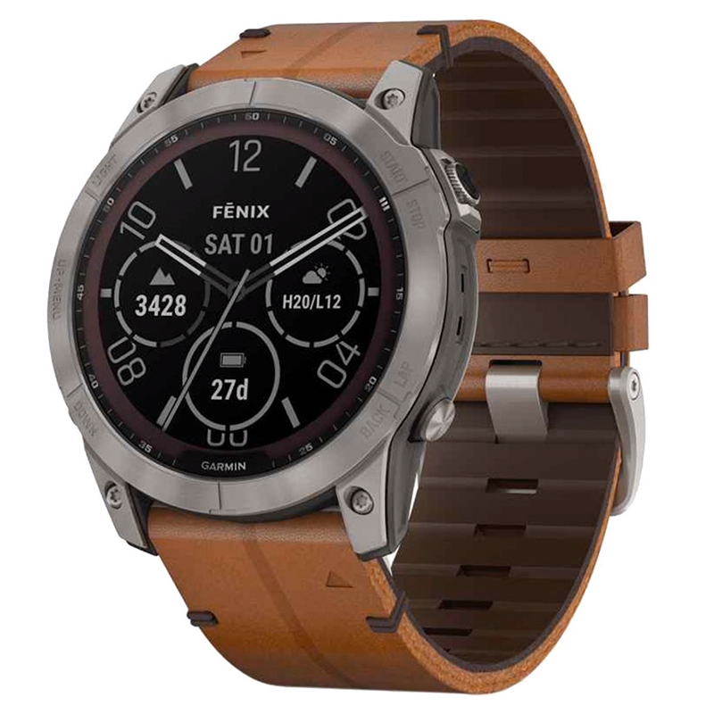 Garmin Fenix 7X Sapphire Solar Titanium w. Chestnut Leather Band (010-02541-19)