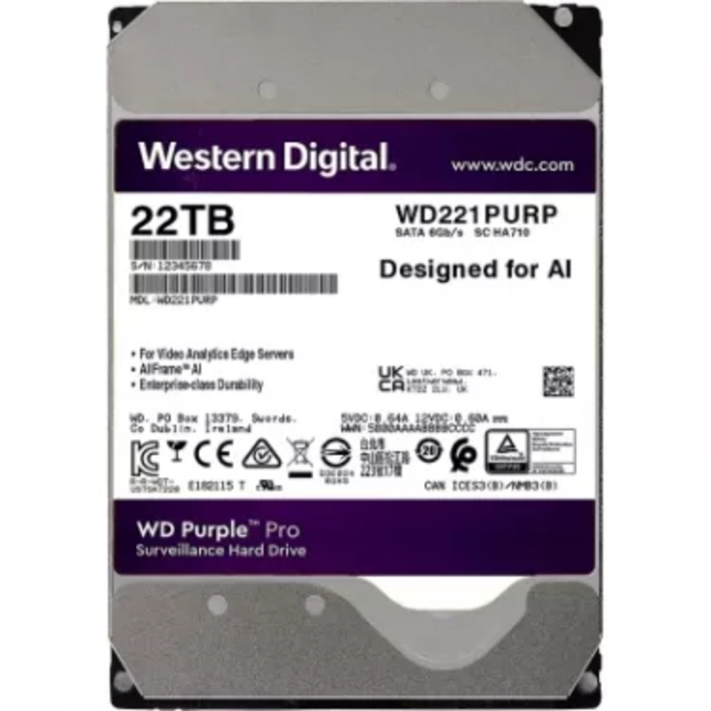 Внутрішній жорсткий диск 3.5" 22TB WD (WD221PURP) - фото 1 Внутрішній жорсткий диск 3.5" 22TB WD (WD221PURP) - фото 1