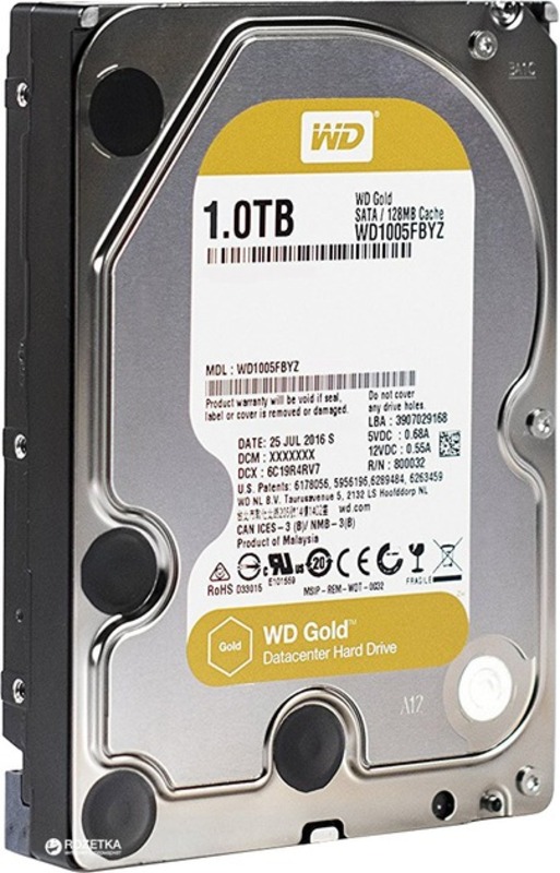 Запам’ятовувальний пристрій на жорстких дисках (HDD) SATA 1TB 7200RPM 6GB/S 128MB GOLD WD1005FBYZ WDC - фото 1