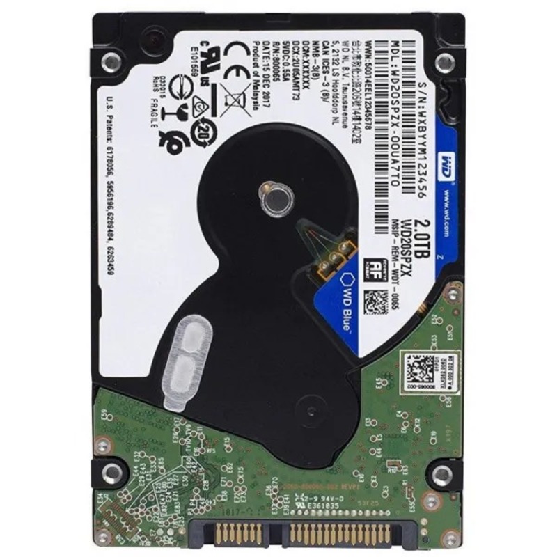 Накопитель HDD 2.5" SATA 2.0TB WD Blue 5400rpm 128MB (WD20SPZX) - фото 1