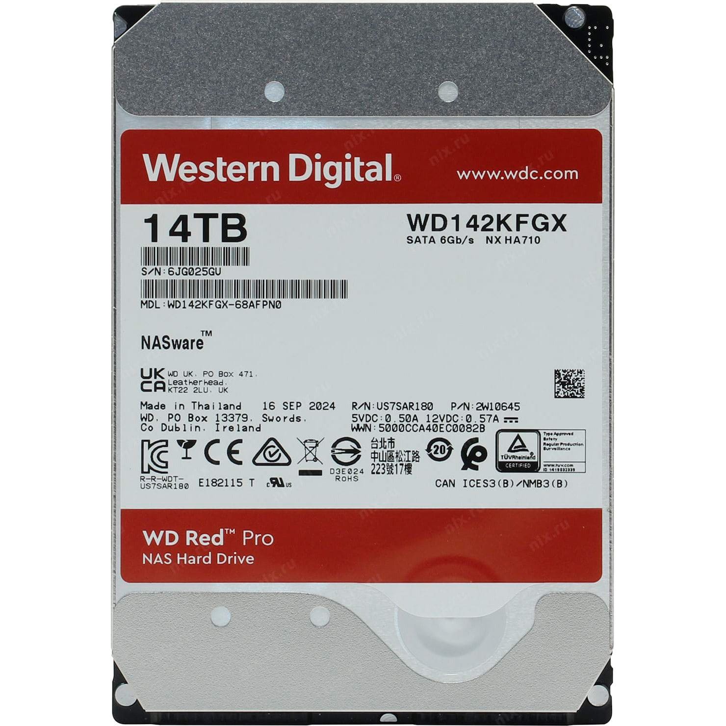 Жесткий диск HDD Desktop WD Red Pro (3.5'', 14TB, 512MB, 7200 RPM, SATA 6 Gb/s) (WD142KFGX) - фото 1 Жесткий диск HDD Desktop WD Red Pro (3.5'', 14TB, 512MB, 7200 RPM, SATA 6 Gb/s) (WD142KFGX) - фото 1